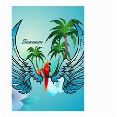 Summer Design With Cute Parrot And Palms Small Garden Flag (two Sides)