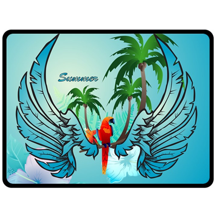 Summer Design With Cute Parrot And Palms Double Sided Fleece Blanket (Large) 