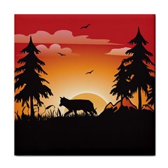 The Lonely Wolf In The Sunset Tile Coasters