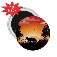 The Lonely Wolf In The Sunset 2 25  Magnets (10 Pack) 
