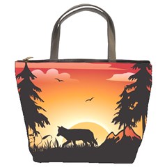 The Lonely Wolf In The Sunset Bucket Bags