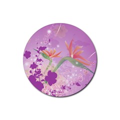 Wonderful Flowers On Soft Purple Background Rubber Coaster (round)  by FantasyWorld7