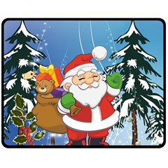 Funny Santa Claus In The Forrest Fleece Blanket (medium)  by FantasyWorld7