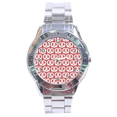 Trendy Pretzel Illustrations Pattern Stainless Steel Men s Watch by GardenOfOphir