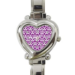 Purple Pretzel Illustrations Pattern Heart Italian Charm Watch by GardenOfOphir