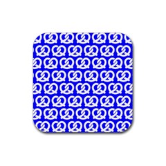 Blue Pretzel Illustrations Pattern Rubber Coaster (square)  by GardenOfOphir