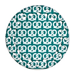 Teal Pretzel Illustrations Pattern Round Filigree Ornament (2side) by GardenOfOphir