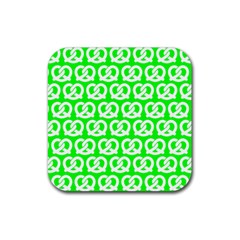 Neon Green Pretzel Illustrations Pattern Rubber Coaster (square)  by GardenOfOphir