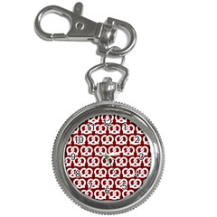 Red Pretzel Illustrations Pattern Key Chain Watches by GardenOfOphir