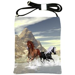Beautiful Horses Running In A River Shoulder Sling Bags by FantasyWorld7