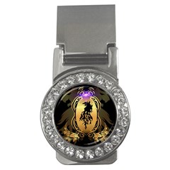 Lion Silhouette With Flame On Golden Shield Money Clips (cz)  by FantasyWorld7