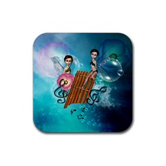 Music, Pan Flute With Fairy Rubber Coaster (square)  by FantasyWorld7