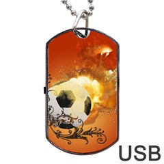 Soccer With Fire And Flame And Floral Elelements Dog Tag Usb Flash (two Sides)  by FantasyWorld7