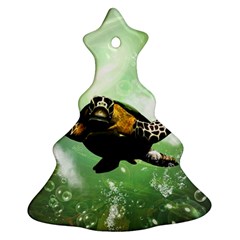 Beautiful Seaturtle With Bubbles Christmas Tree Ornament (2 Sides) by FantasyWorld7
