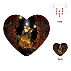 Steampunk, Funny Monkey With Clocks And Gears Playing Cards (heart)  by FantasyWorld7