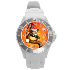 Funny Cute Christmas Giraffe With Christmas Hat Round Plastic Sport Watch (l) by FantasyWorld7