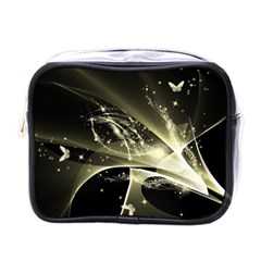 Awesome Glowing Lines With Beautiful Butterflies On Black Background Mini Toiletries Bags