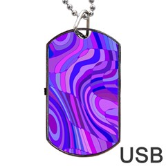 Retro Abstract Blue Pink Dog Tag Usb Flash (one Side) by ImpressiveMoments