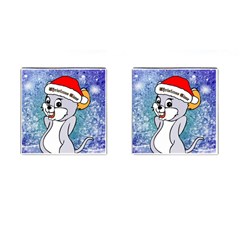 Funny Cute Christmas Mouse With Christmas Tree And Snowflakses Cufflinks (square)