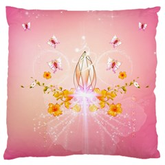 Wonderful Flowers With Butterflies And Diamond In Soft Pink Colors Large Cushion Cases (one Side)  by FantasyWorld7