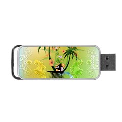 Surfing, Surfboarder With Palm And Flowers And Decorative Floral Elements Portable Usb Flash (one Side) by FantasyWorld7