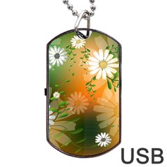 Beautiful Flowers With Leaves On Soft Background Dog Tag Usb Flash (one Side) by FantasyWorld7