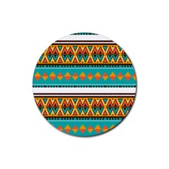 Tribal Design In Retro Colors Rubber Round Coaster (4 Pack) by LalyLauraFLM