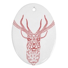 Modern Red Geometric Christmas Deer Illustration Ornament (oval)  by Dushan