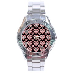 Angry Devil Hearts Seamless Pattern Stainless Steel Men s Watch