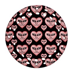 Angry Devil Hearts Seamless Pattern Round Filigree Ornament (2side)