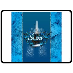 Surf, Surfboard With Water Drops On Blue Background Double Sided Fleece Blanket (large)  by FantasyWorld7