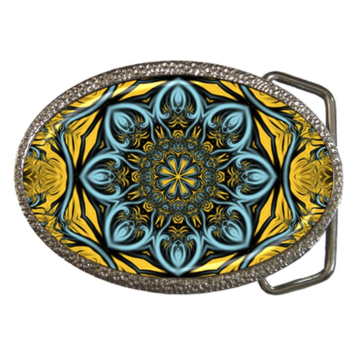 Blue floral fractal Belt Buckles