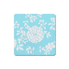 Aqua Blue Floral Pattern Square Magnet by LovelyDesigns4U