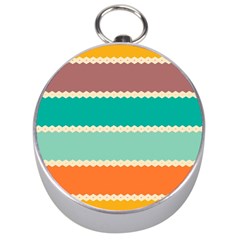 Rhombus And Retro Colors Stripes Pattern Silver Compass