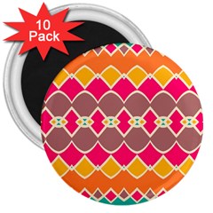 Symmetric Shapes In Retro Colors			3  Magnet (10 Pack) by LalyLauraFLM