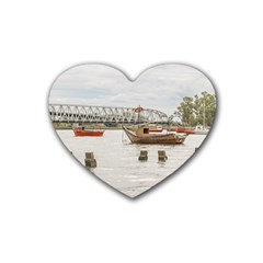Boats At Santa Lucia River In Montevideo Uruguay Heart Coaster (4 Pack)  by dflcprints