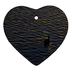 Lonely Duck Swimming At Lake At Sunset Time Heart Ornament (2 Sides) by dflcprints