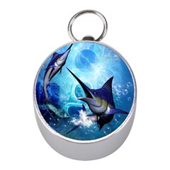 Awersome Marlin In A Fantasy Underwater World Mini Silver Compasses by FantasyWorld7