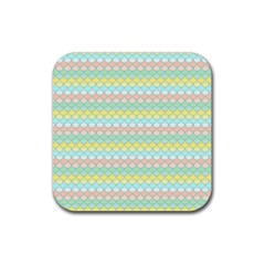 Scallop Repeat Pattern In Miami Pastel Aqua, Pink, Mint And Lemon Rubber Coaster (square)  by PaperandFrill