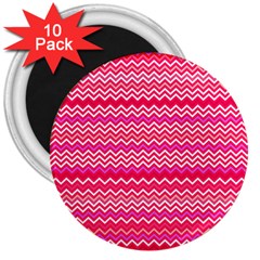 Valentine Pink And Red Wavy Chevron Zigzag Pattern 3  Magnets (10 Pack)  by PaperandFrill