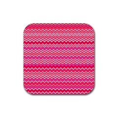 Valentine Pink And Red Wavy Chevron Zigzag Pattern Rubber Square Coaster (4 Pack)  by PaperandFrill