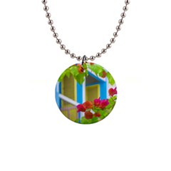 Colored Flowers In Front Ot Windows House Print Button Necklaces by dflcprints