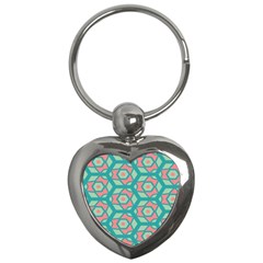 Pink Honeycombs Flowers Pattern  			key Chain (heart) by LalyLauraFLM