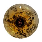Decorative Clef On A Round Button With Flowers And Bubbles Round Ornament (Two Sides) 