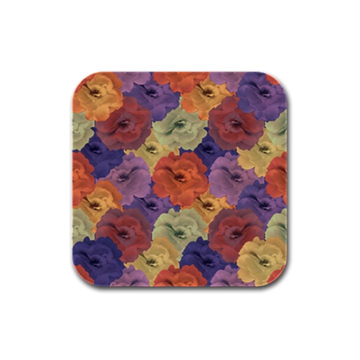 Vintage Floral Collage Pattern Rubber Square Coaster (4 pack) 