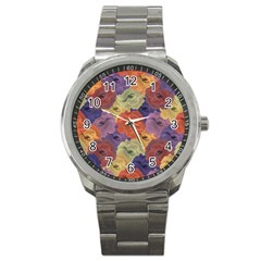 Vintage Floral Collage Pattern Sport Metal Watch