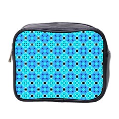 Vibrant Modern Abstract Lattice Aqua Blue Quilt Mini Toiletries Bag 2-side by DianeClancy