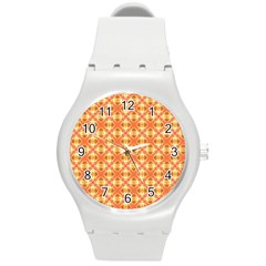 Peach Pineapple Abstract Circles Arches Round Plastic Sport Watch (m) by DianeClancy