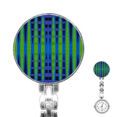 Blue Green Geometric Stainless Steel Nurses Watch