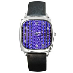 Blue Black Geometric Pattern Square Metal Watch by BrightVibesDesign